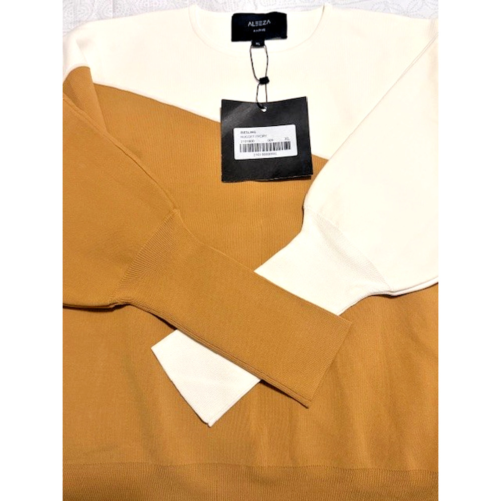 Aleeza Paris Reisling Knit Sweater Top Ivory and Nugget (Camel) Size XL $169